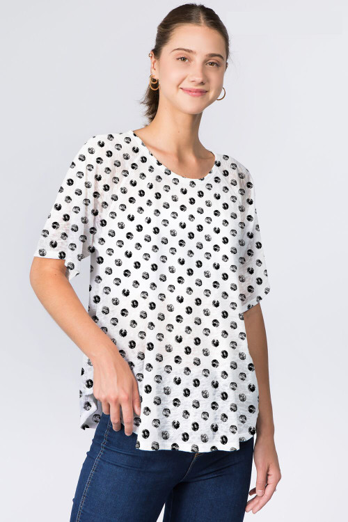 Et' Lois White Polka Dot Soft Knit Top - New Moon Boutique