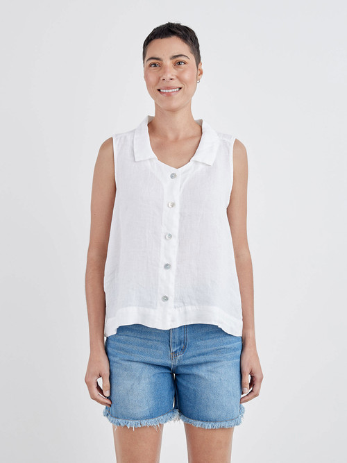 Cut Loose Hanky Linen Sleeveless Shirt - New Moon Boutique