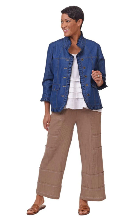 Tulip Denim Cotton Sterling Ruffle Jacket - New Moon Boutique