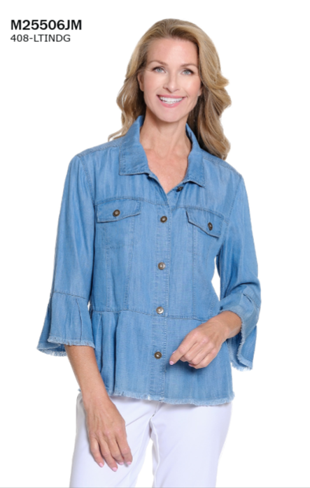 Multiples Light Denim Peplum Jacket - New Moon Boutique