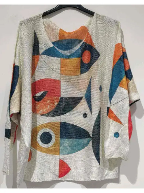 LOOWIE Cream Abstract Printed Sweater - New Moon Boutique
