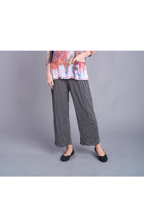 Shana Grey Crinkle Crop Pants - New Moon Boutique