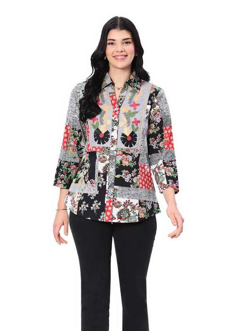 Parsley & Sage Embroidered Patchwork Print Shirt - New Moon Boutique