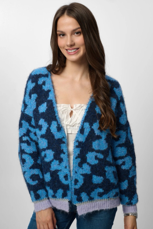 Saachi Navy Mohair Animal Print Cardigan - New Moon Boutique