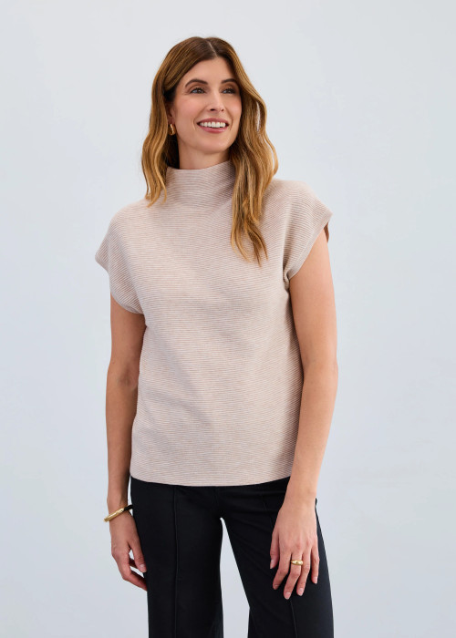 French Dressing Oat Mock Neck Cap Sleeve Sweater - New Moon Boutique