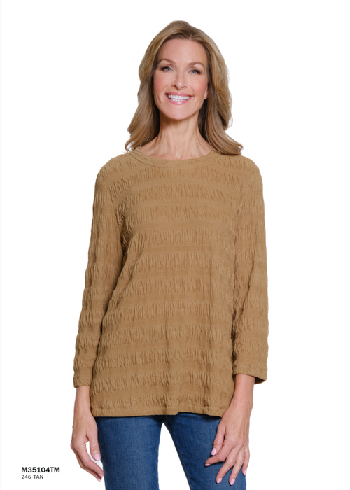 Multiples Tan Crinkle Top - New Moon Boutique