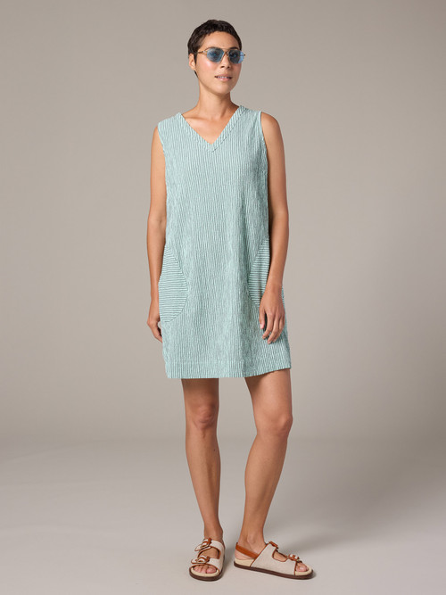 grey sleeveless shift dress Cut Loose Grey Stripe Crinkle Shift Dress