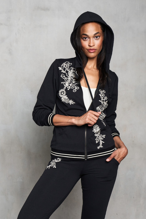 Paparazzi Black French Terry Embroidered Hoodie Jacket - New Moon