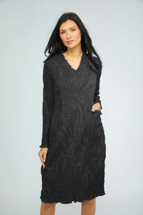 Olivia Black Stretchy Jacquard Dress - New Moon Boutique