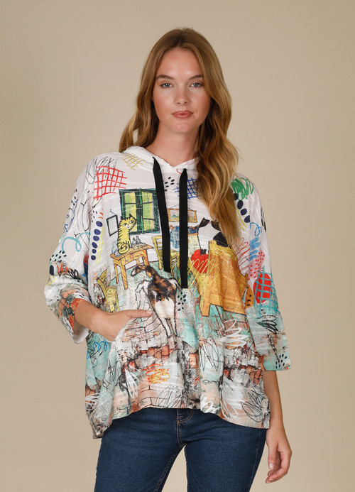 Inoah Meow Mates Textured Hoodie Top - New Moon Boutique Inoah Meow Mates Textured Hoodie Top - New Moon Boutique
