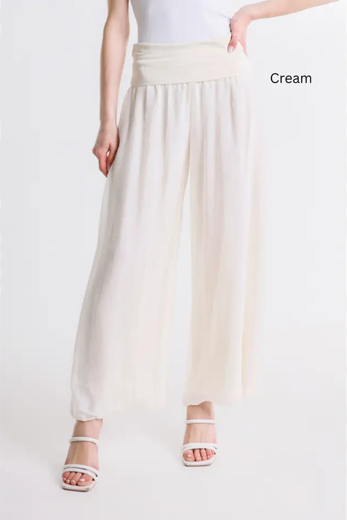 TINA Stephens Foldover Waist Silk Pant - New Moon Boutique