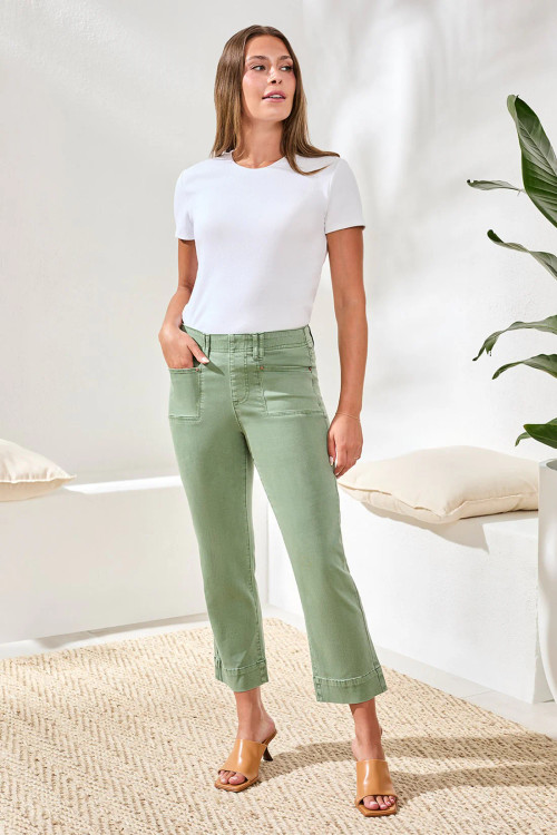 Tribal Moss Stretch Denim Kick Flare Capri - New Moon Boutique
