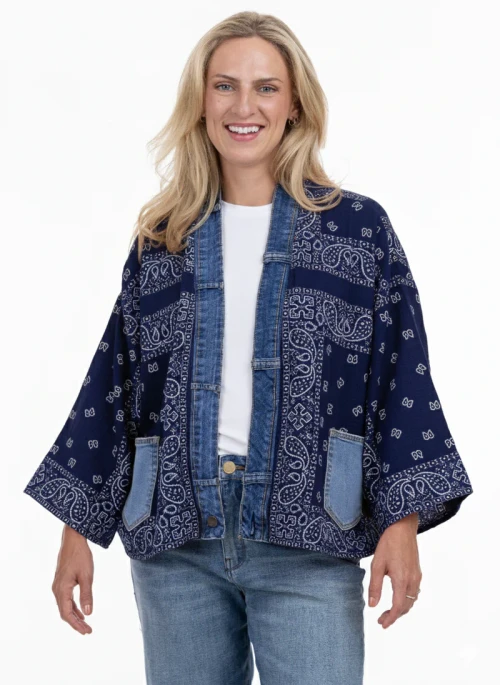 Shannon Passero Navy Bandana Cotton Gauze Open Cardigan - New Moon