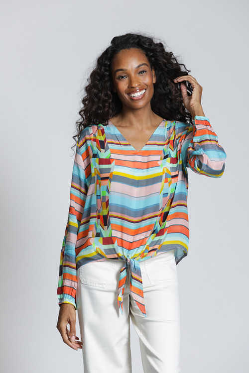 APNY Desert Stripe Tie Hem Blouse - New Moon Boutique