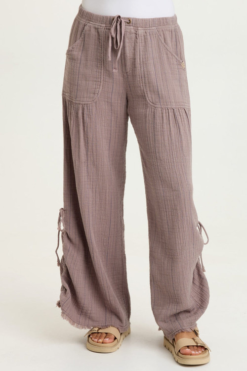 XCVI Mink Stripe Gauze Ruched Pants - New Moon Boutique