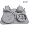 NGP Baby Silicone Feeding Set 11 Pcs Infant Dinnerware with Baby Plate for Baby Silicone Bibs Spoons Fork Straw Sippy Cups Toddler Bowls Dishes Kids Utensils Baby Feeding Supplies (Grey)