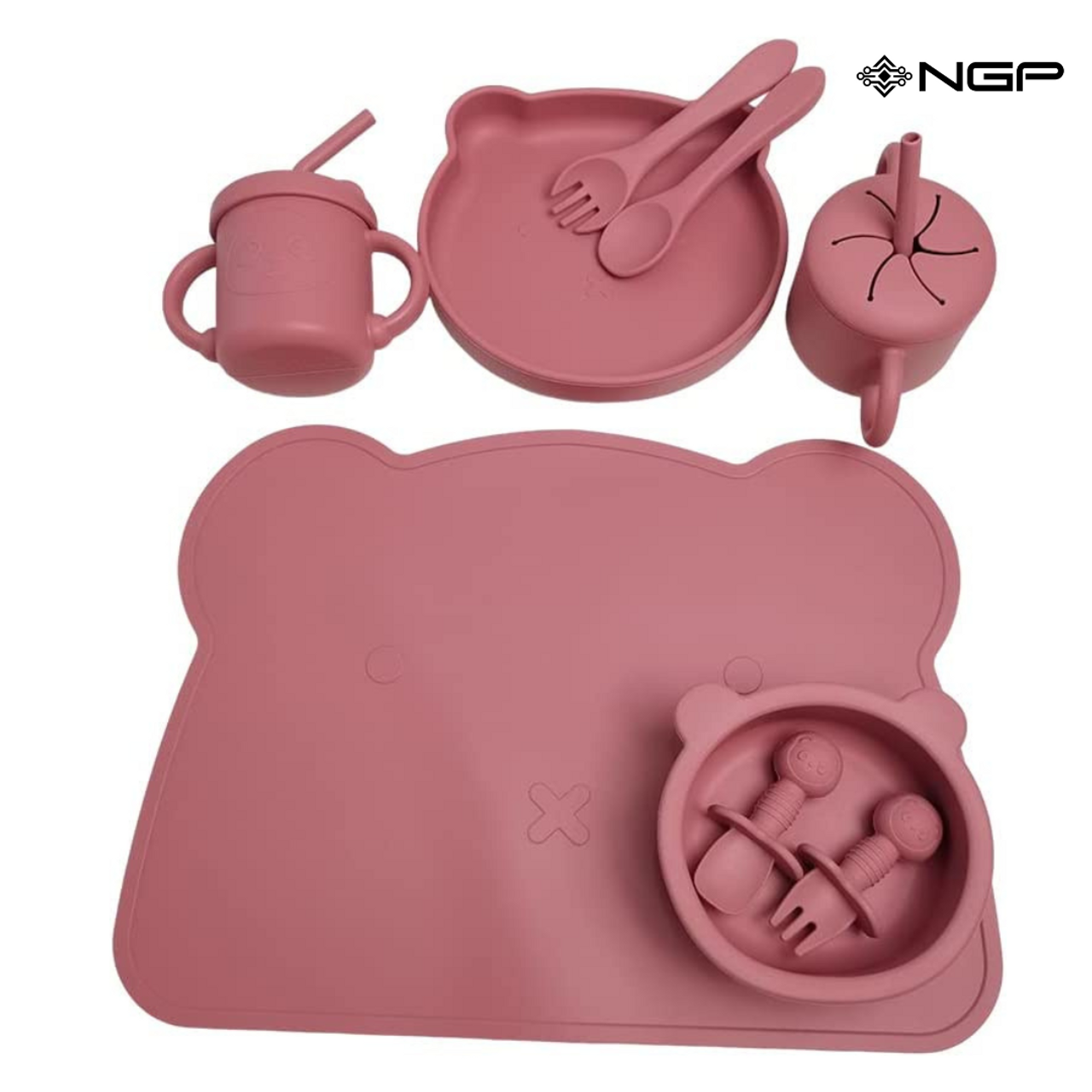 Pink Baby Feeding Set – Baby Feeding Supplies Set with Bib, Sippy Cup,  First Stage Toddler Utensils, Suction Bowl, Divided Plate, Baby Spoon and  Fork