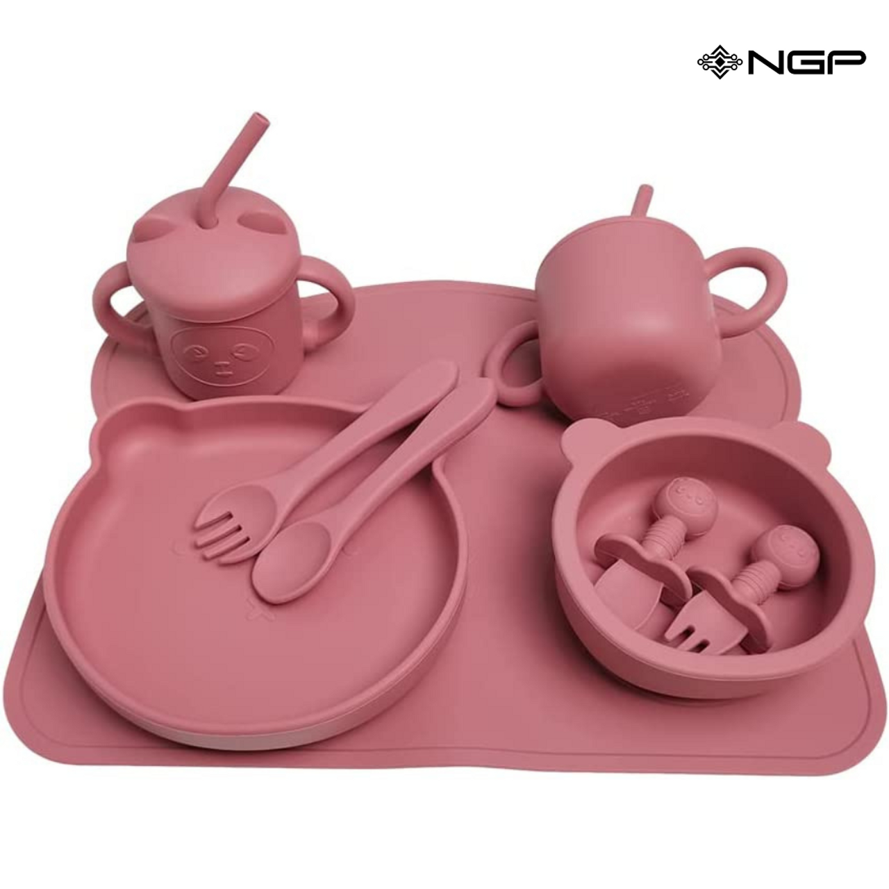 NGP Baby Silicone Feeding Set 11 Pcs Infant Dinnerware with Baby Plate for  Baby Silicone Bibs Spoons Fork Straw Sippy Cups Toddler Bowls Dishes Kids