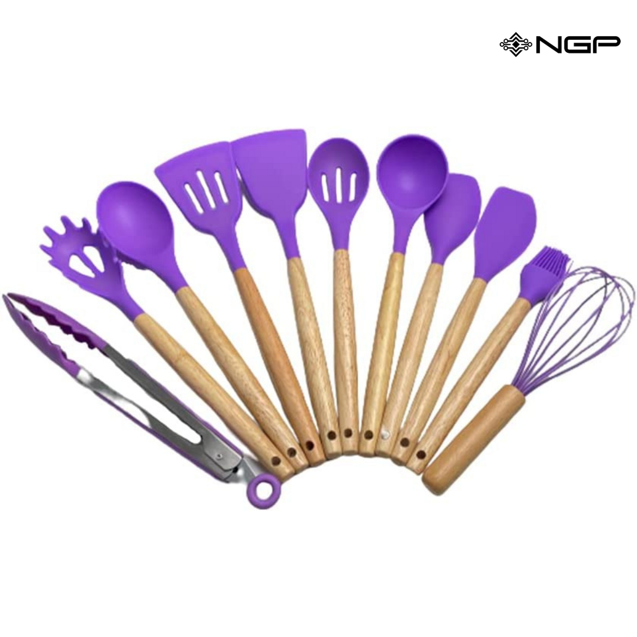 CHEER COLLECTION 12 Piece Multicolor Silicone Spatula Set with Wooden  Handles - Non-Stick Silicone Utensils for Cooking CC-12PCSPATSET-MLT - The  Home