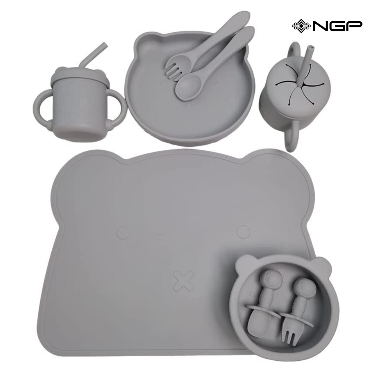 NGP Baby Silicone Feeding Set 11 Pcs Infant Dinnerware with Baby Plate for  Baby Silicone Bibs