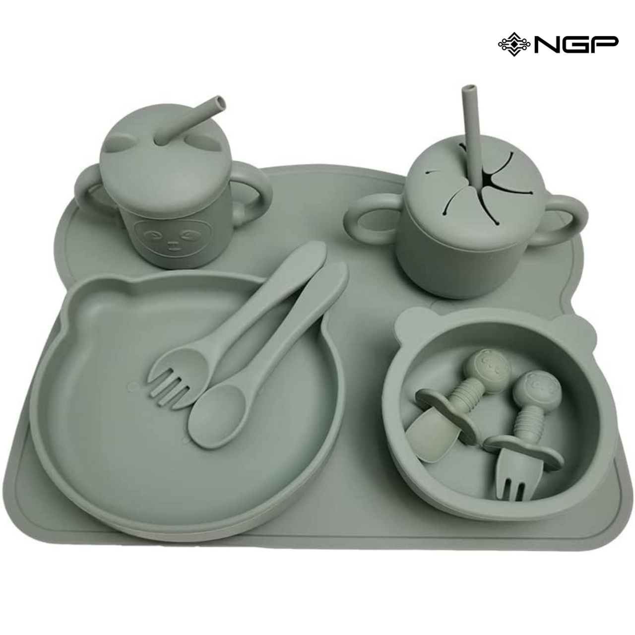 NGP Baby Silicone Feeding Set 11 Pcs Infant Dinnerware with Baby