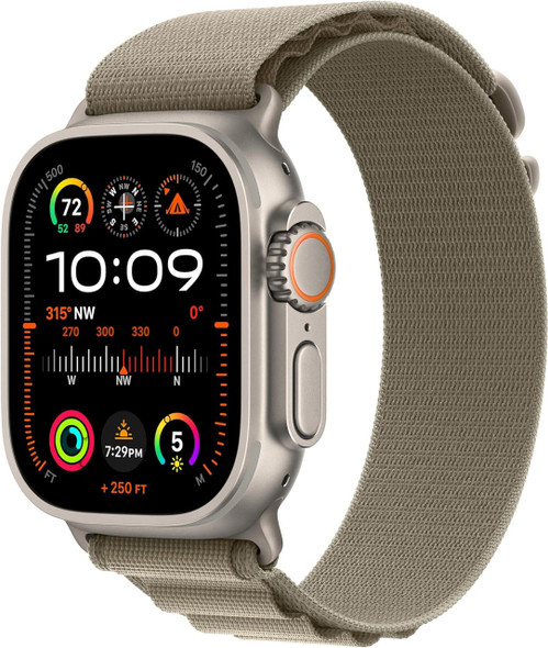 Apple Watch Ultra 2 [GPS + Cellular 49mm] Smart Watch w/ Titanium Case M, Fitness Tracker, Precision GPS, Action Button, Extra-Long Battery Life, Dual Speakers - Olive Alpine Loop