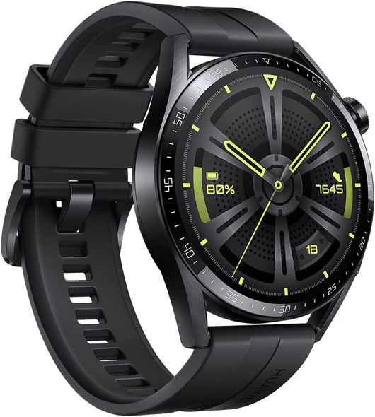 HUAWEI Watch GT 3 46mm Smartwatch 1.43" AMOLED, Black Fluoroelastomer Strap 14-Day Battery Life, Waterproof – Black
