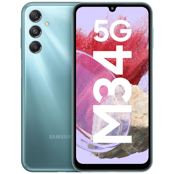SAMSUNG Galaxy M34 5G Dual Sim M346B2/DS 128GB ROM 6GB RAM Factory, 50MP Camera, Global Version Mobile Cell Phone – Waterfall Blue