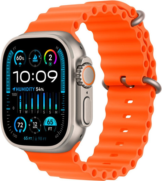 Apple Watch Ultra 2 [GPS + Cellular 49mm] Smart Watch w/ Titanium Case One Size Fits 130-200mm, Fitness Tracker, Precision GPS, Action Button, Extra-Long Battery Life, Dual Speakers - Orange Ocean