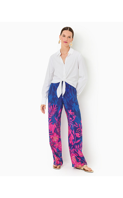 32" KANTANA HIGH RISE SILK PALAZZO PANT - BLUE MED NEVER ENDING SUMMER ENGINEERED