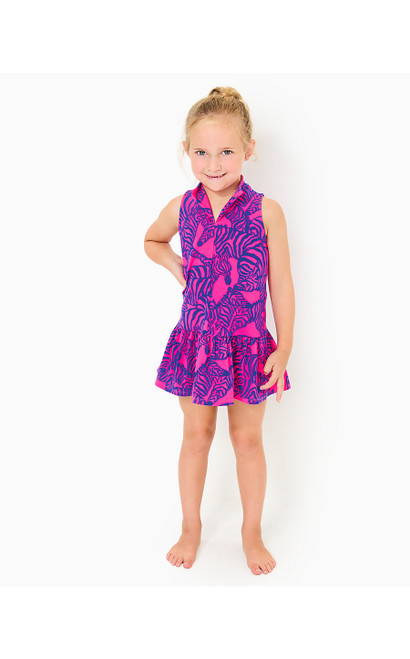 UPF 50+ LUXLETIC GIRLS MINI FEDERICA DRESS - PASSION FRUIT PINK WILD NIGHTS