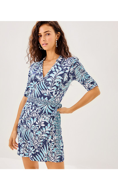 IBBY SKIRTED ROMPER - SAPPHIRE POOL SUMMER SHORELINES