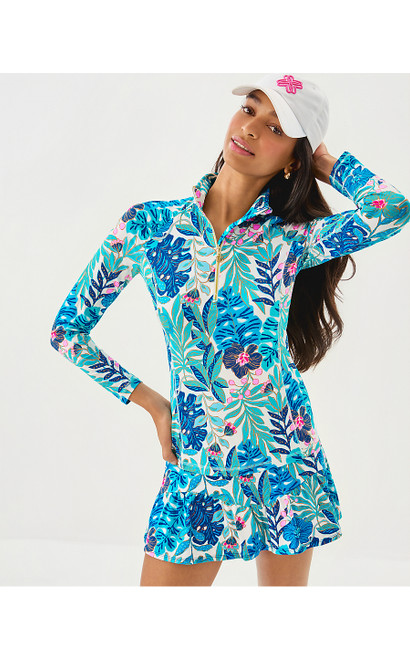 UPF 50+ LUXLETIC JUSTINE HALF-ZIP JACKET - BREEZY AQUA BEST FRONDS FOREVER UPF 50+ LUXLETIC JUSTINE HALF-ZIP JACKET - BREEZY AQUA BEST FRONDS FOREVER