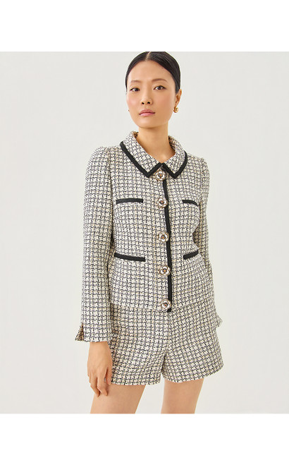 KALARA BOUCLE JACKET - COCONUT HOUNDSTOOTH BOUCLE