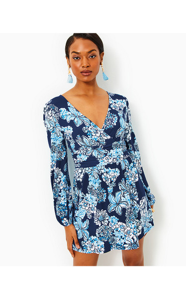 RIZA LONG-SLEEVED ROMPER - LOW TIDE NAVY BOUQUET ALL DAY