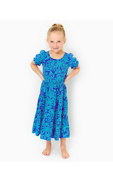 GIRLS DEAN MIDI DRESS - MARTINIQUE BLUE JUNGLE OASIS