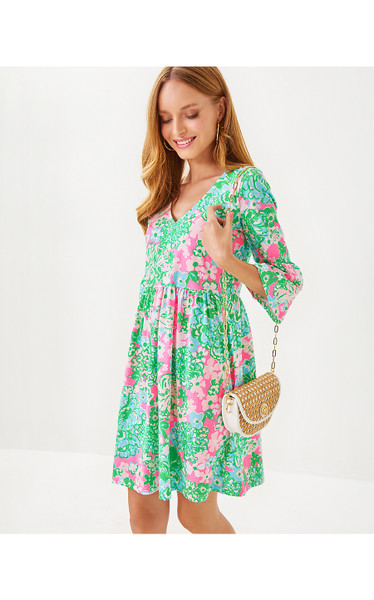 JANNIE V-NECK DRESS - MULTI PLUMES IN BLOOM