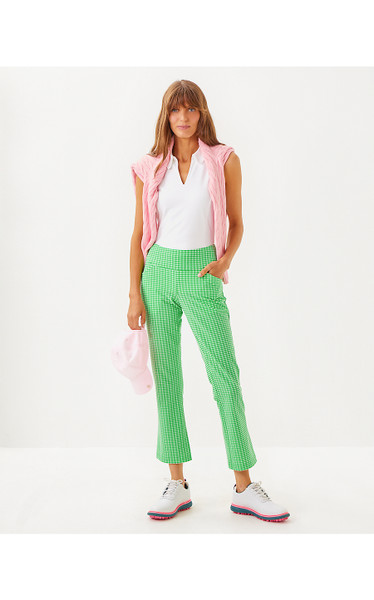 UPF 50+ LUXLETIC 28" CORSO KICK FLARE PANT - FAUNA GREEN PERFORMANCE GINGHAM