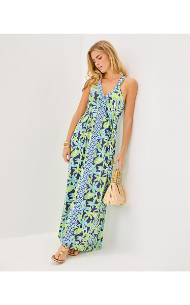 CARMILLA MAXI DRESS - SAPPHIRE POOL TROPICAL TANGO ENGINEERED