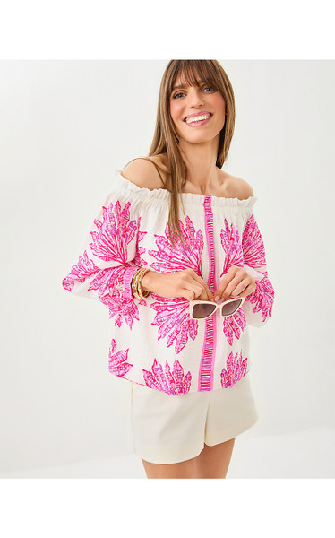 KALINDA OFF-THE-SHOULDER TOP - PINK BLISS SHADY BABE ENGINEERED
