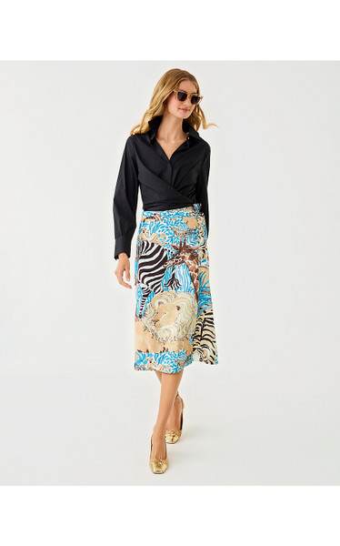 DUSTIN MIDI SKIRT - BREEZY AQUA LILLYS ZOO | VINTAGE VAULT