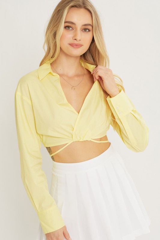 yellow button crop top