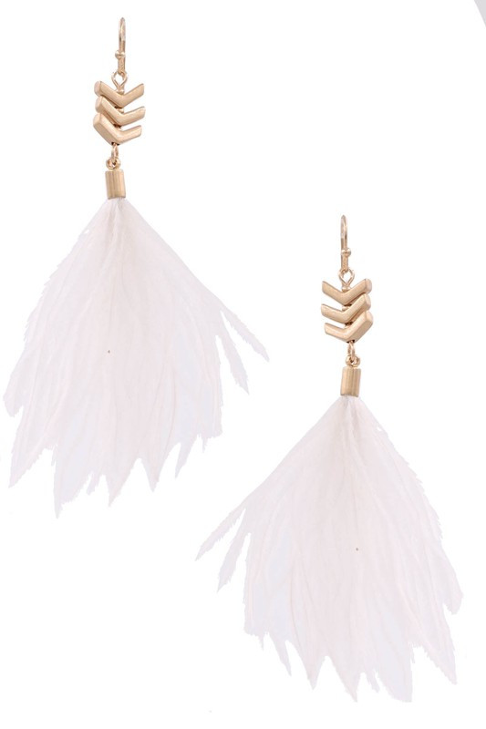 Feather Tassel Chevron Drop Earrings White Farron Elizabeth