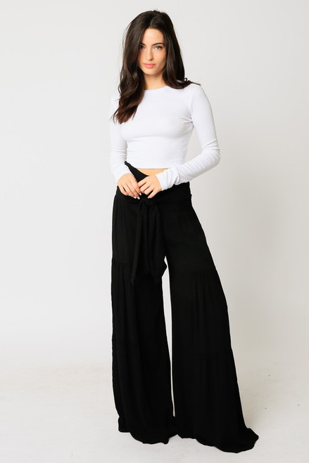 Waist Tie Wide Leg Pants - Black Waist Tie Wide Leg Pants - Black