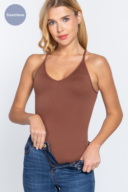 V-neck cami bodysuit - Tan