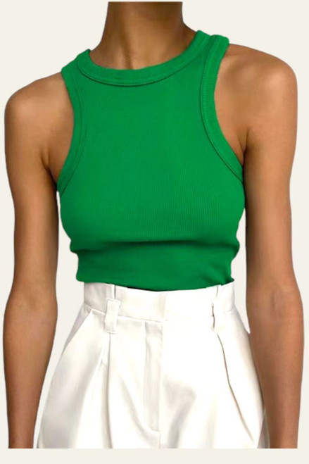 High Neck Ribbed Tank - Kelly Green