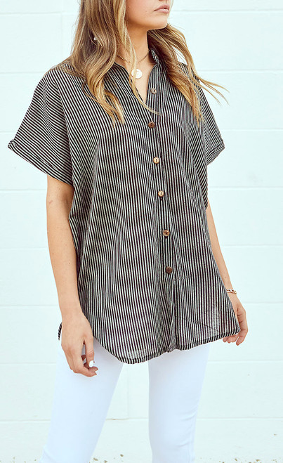 Eclipse Button Down - Black Engineer Stripe