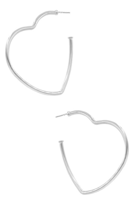 Plated Metal Open Heart Earrings - Rhodium