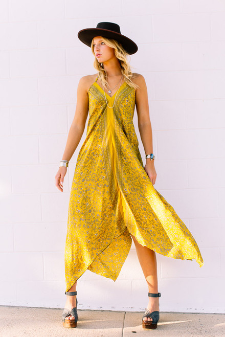 Recycled Sari Handkerchief Dress - Mustard