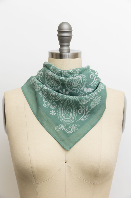 Paisley Floral Print Bandana - Sage